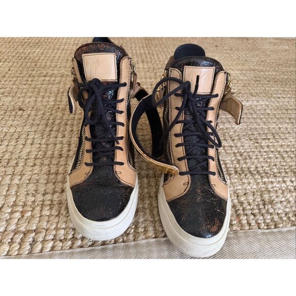 Giuseppe Zanotti Authentic Men’s High Top Sneakers EU 41 Gold Strap Zipper Leath - Picture 6 of 13